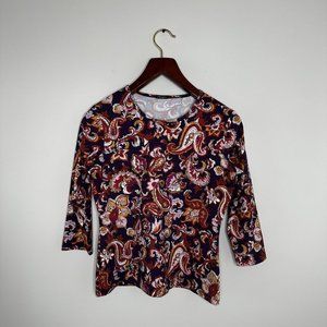 J Mclaughlin Women's Size M Paisley Print 3/4 Sleeve Blouse Top
